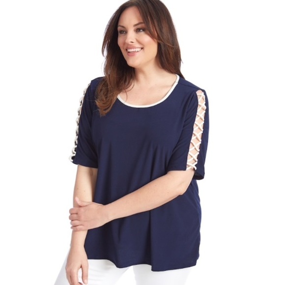 89th & Madison shirt lattice navy white NWT - Picture 1 of 6